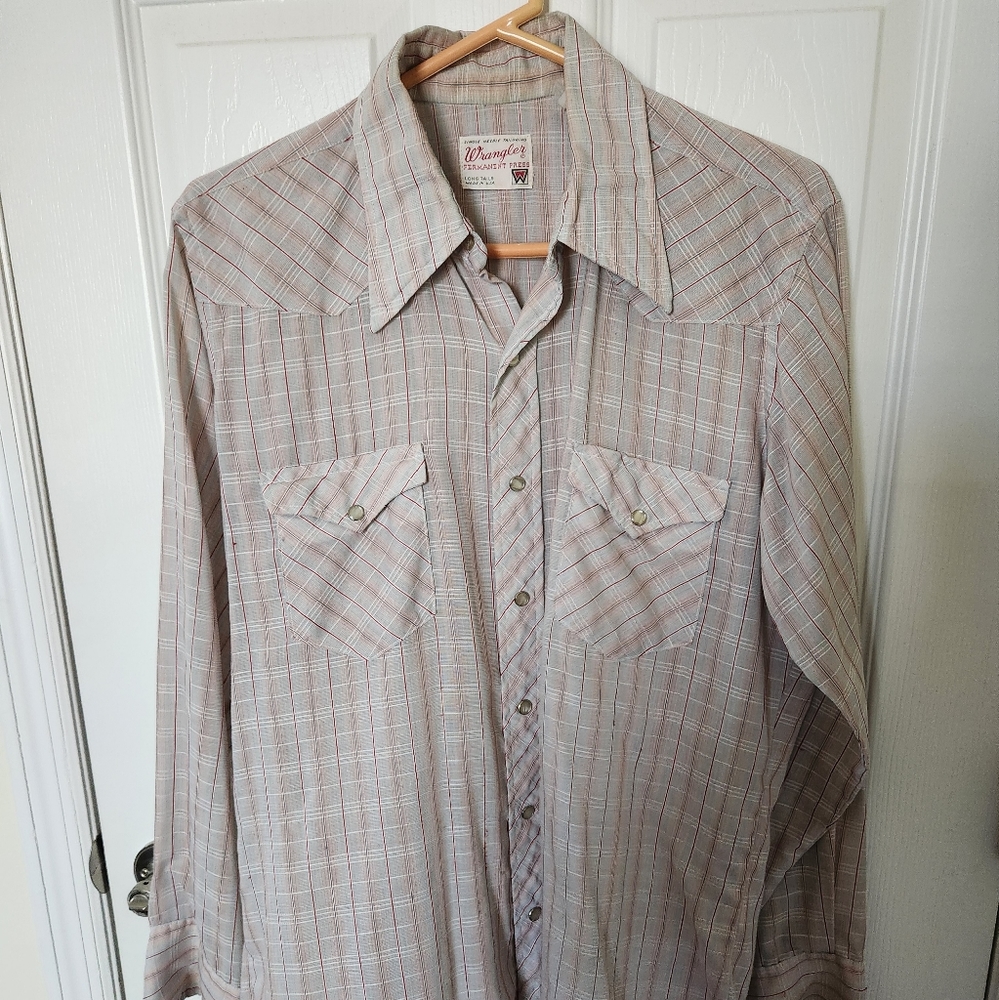 Vintage Wrangler VTG Long Tails Pearl Snap Button Up Shirt L Western unisex